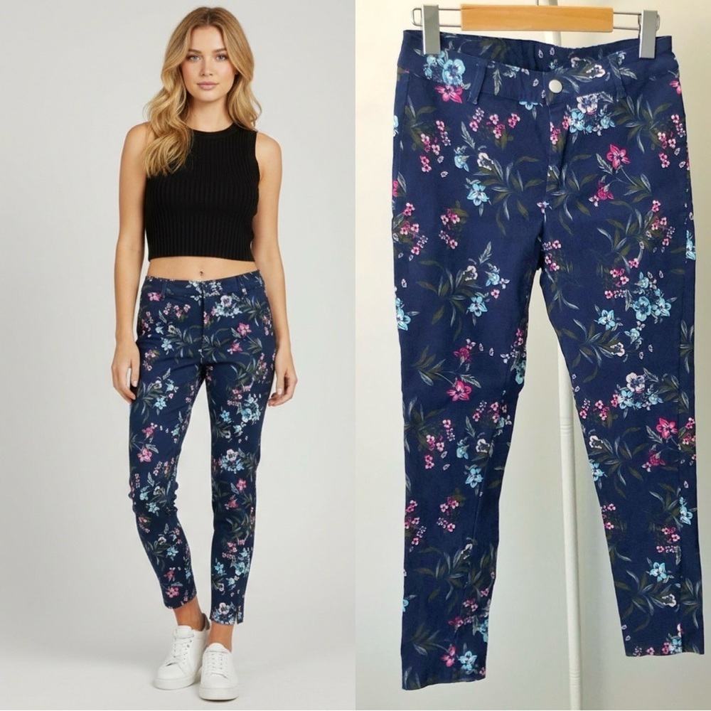 Lily Morgan Floral Colorful Casual Medium Rise Pencil Trousers Pants. Small - Picture 1 of 15